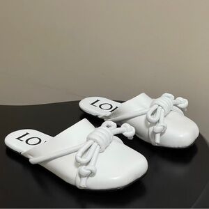 Loewe White Leather Knot-Detail Slip-On Mules